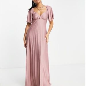 ASOS DESIGN pleated twist back cap sleeve maxi dress in rose